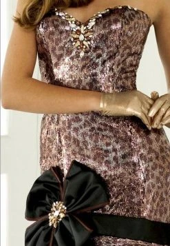 Blush By Alexia Designs Formal Gowns Blush - Strapless Printed Long Gown With Black Ribbon Accent 9284