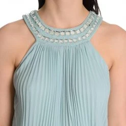 Cachet - 56579 Bejeweled Halter Accordion Pleats Long Dress Formal Gowns