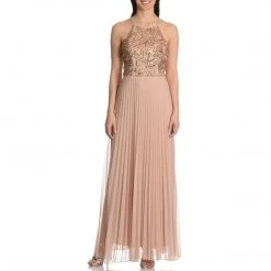 Cachet - 56902 Halter Sequin Pleated Chiffon Dress