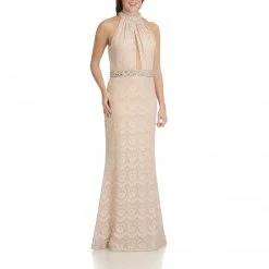 Cachet - 57808 Jeweled Collar Halter Lace Gown Formal Gowns