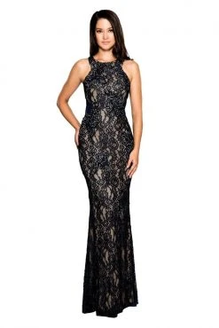 Cachet - 58250Z Black Embellished Lace Long Dress - 1 Pc Midnight Nude In Size 0 Available Formal Gowns