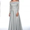 Cachet - 59205 Lace Off-Shoulder Satin A-line Dress Formal Gowns