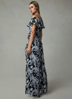 Cachet - 59689 Floral Off Shoulder Ruffled High Slit Gown