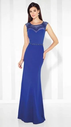 Cameron Blake By Mon Cheri - 117606 Cap Sleeve Illusion Gown - 1 Pc Cobalt Blue In Size 6 And 1 Pc Smokey Mink In Size 6 Available