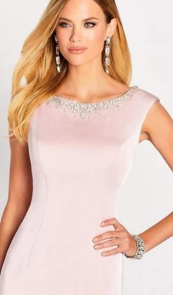 Cameron Blake By Mon Cheri - 119647 Beaded Bateau Neck Stretch Crepe Gown - 1 Pc. Petal In Size 12 Available