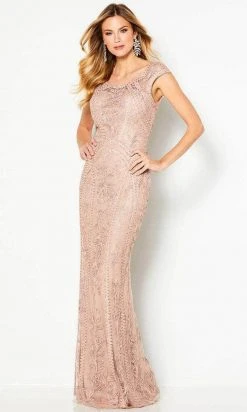 Cameron Blake By Mon Cheri - 219680 Shimmering Cap Sleeve Evening Dress - 1 Pc Smoke In Size 14 Available