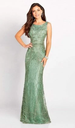 Cameron Blake By Mon Cheri - Allover Lace Trumpet Dress 119644 - 1 Pc Dark Sage In Size 18 Available Formal Gowns