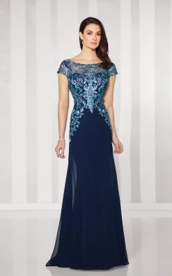Cameron Blake By Mon Cheri - Chiffon A-line Dress 216691 - 1 Pc Navy Blue Turquoise In Size 10 Available