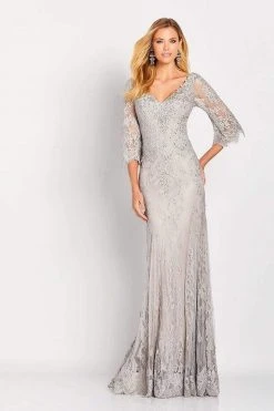 Cameron Blake By Mon Cheri - Versatile Jeweled Lace Sheath Gown 119662 - 1 Pc Oyster In Size 4 Available