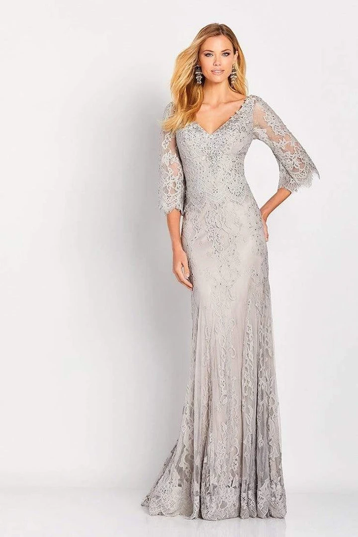 Cameron Blake By Mon Cheri - Versatile Jeweled Lace Sheath Gown 119662 - 1 Pc Oyster In Size 4 Available 3 Cameron Blake By Mon Cheri - Versatile Jeweled Lace Sheath Gown 119662 - 1 Pc Oyster In Size 4 Available