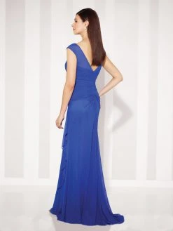 Cameron Blake By Mon Cheri Cameron Blake - Cap Sleeve Illusion Bateau Gathered Sheath Gown 117601 - 1 Pc Royal Blue In Size 10 Available Formal Gowns