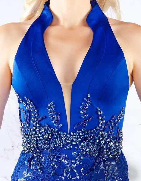 Cassandra Stone - 12137A Collared Plunging Halter Sequined Gown Formal Gowns 5 Cassandra Stone - 12137A Collared Plunging Halter Sequined Gown Formal Gowns