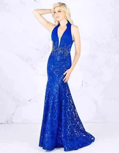 Cassandra Stone - 12137A Collared Plunging Halter Sequined Gown Formal Gowns 3 Cassandra Stone - 12137A Collared Plunging Halter Sequined Gown Formal Gowns