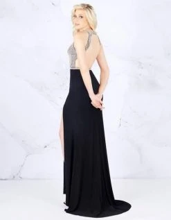 Cassandra Stone - 12139A Beaded Halter Sheath Evening Gown