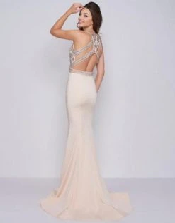 Formal Gowns Cassandra Stone - 40934A Beaded Halter Mermaid Dress With Train