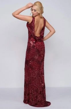 Cassandra Stone - 4436A V Neck Sequin Ornate Draped Back Evening Gown Formal Gowns 7 Cassandra Stone - 4436A V Neck Sequin Ornate Draped Back Evening Gown Formal Gowns