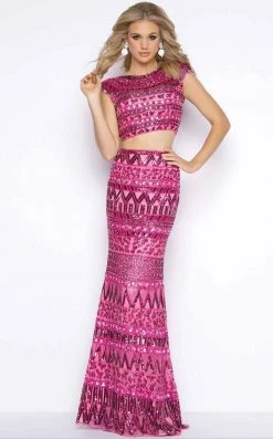 Cassandra Stone - 4515A Two Piece Aztec Sequined Sheath Gown