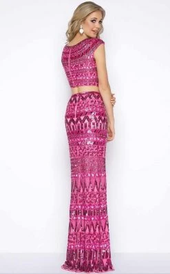 Cassandra Stone - 4515A Two Piece Aztec Sequined Sheath Gown