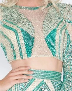 Cassandra Stone - 4660A Long Sleeve Sequined Two-Piece Gown Formal Gowns