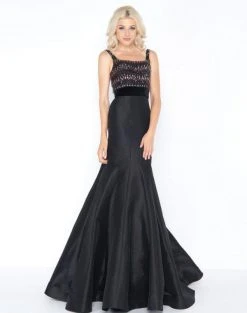 Cassandra Stone - 48761A Embellished Square Trumpet Dress