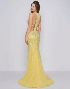 Cassandra Stone - 66874A Embellished Halter Dress With Lattice Back Formal Gowns