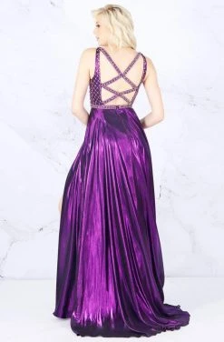 Cassandra Stone - 77493A Bedazzled V-neck A-line Dress With Train Formal Gowns