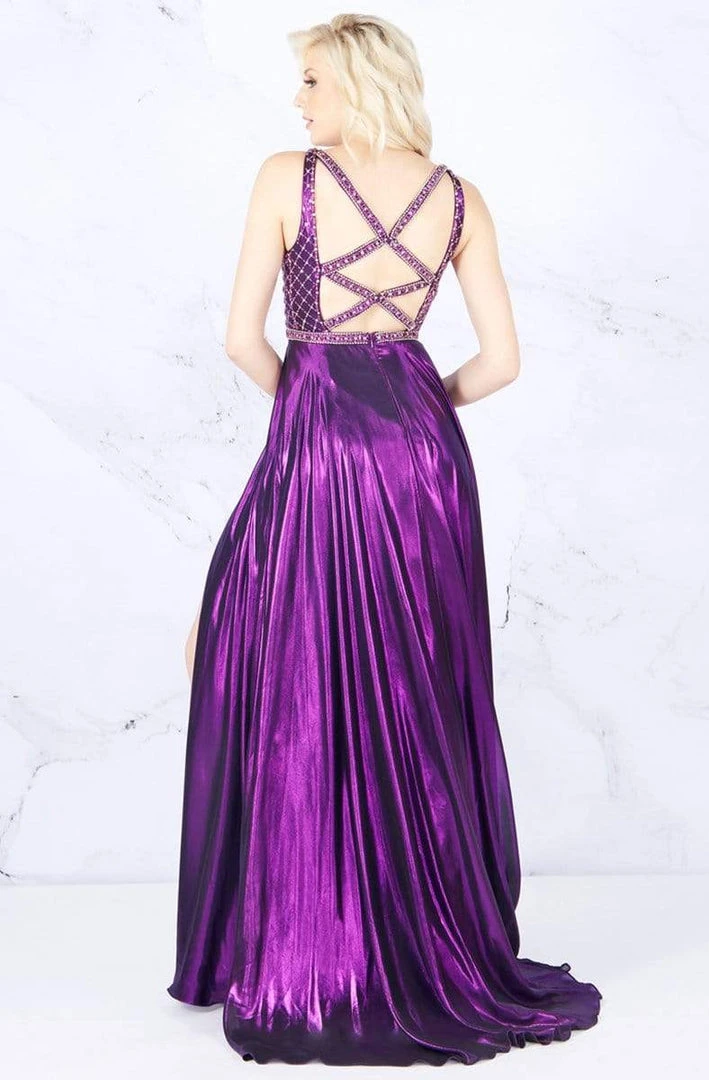 Cassandra Stone - 77493A Bedazzled V-neck A-line Dress With Train Formal Gowns 4 Cassandra Stone - 77493A Bedazzled V-neck A-line Dress With Train Formal Gowns