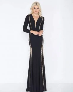 Cassandra Stone - 79186A Rhinestone Accented Deep V-neck Jersey Dress Formal Gowns