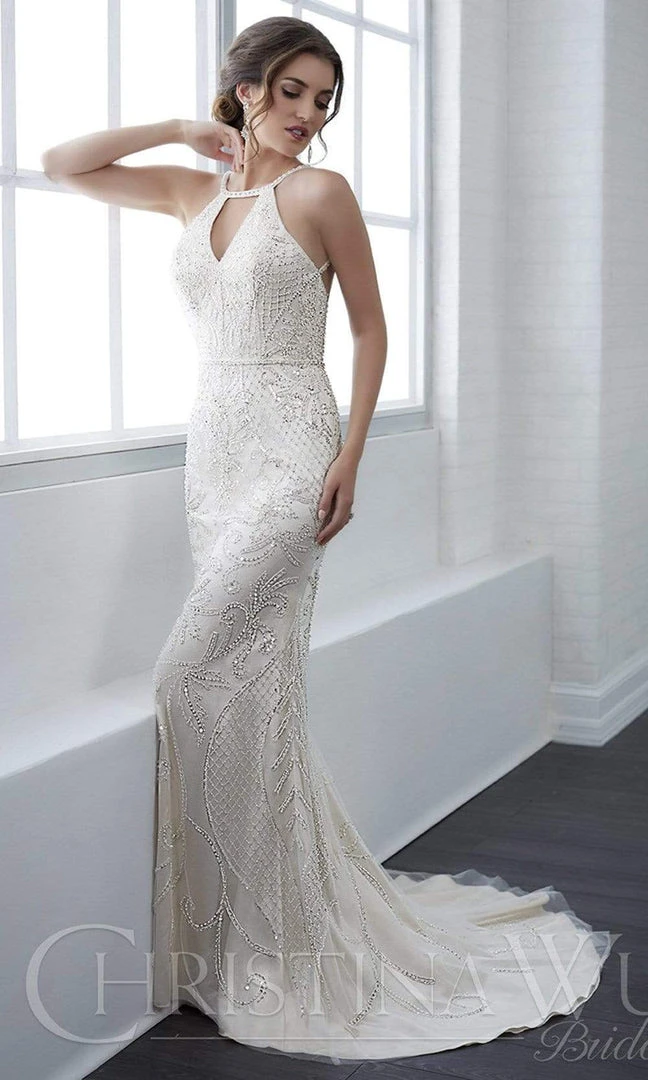 Christina Wu Elegance - 15646 Halter Fully Beaded Tulle Bridal Dress Formal Gowns 6 Christina Wu Elegance - 15646 Halter Fully Beaded Tulle Bridal Dress Formal Gowns