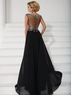 Christina Wu Elegance Beaded Illusion Chiffon Long Gown 20185 - 1 Pc Navy/Navy In Size 6 Available Formal Gowns