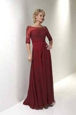 Formal Gowns Christina Wu Elegance - Beaded Lace Illusion Bateau Dress 17767 - 1 Pc Claret In Size 6 Available