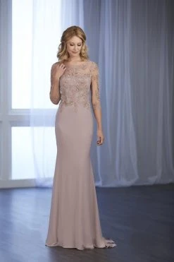 Christina Wu Elegance - Beaded Lace Illusion Bateau Jersey Gown 17852 - 1 Pc Sapphire Rose In Size 6 Available Formal Gowns