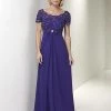 Formal Gowns Christina Wu Elegance - Short Sleeve Jeweled Lace Draped Gown 17769