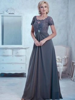 Formal Gowns Christina Wu Elegance - Short Sleeve Jeweled Lace Draped Gown 17769 6 Formal Gowns Christina Wu Elegance - Short Sleeve Jeweled Lace Draped Gown 17769