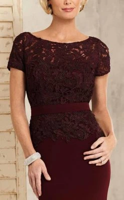 Christina Wu Elegance Short Sleeve Jeweled Lace Peplum Sheath Gown - 1 Pc Wine In Size 6 Available Formal Gowns 9 Christina Wu Elegance Short Sleeve Jeweled Lace Peplum Sheath Gown - 1 Pc Wine In Size 6 Available Formal Gowns