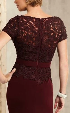 Christina Wu Elegance Short Sleeve Jeweled Lace Peplum Sheath Gown - 1 Pc Wine In Size 6 Available Formal Gowns 10 Christina Wu Elegance Short Sleeve Jeweled Lace Peplum Sheath Gown - 1 Pc Wine In Size 6 Available Formal Gowns