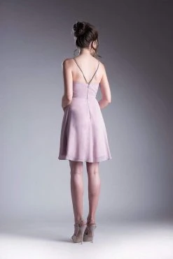 Cinderella Divine - 1009 Beaded V-neck Chiffon A-line Dress Cocktail Dresses