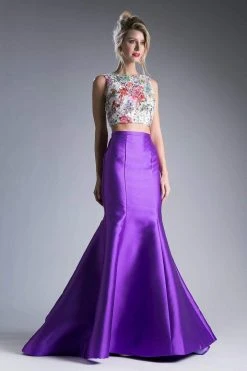 Cinderella Divine - 12013 Two Piece Bateau Mikado Mermaid Dress Formal Gowns