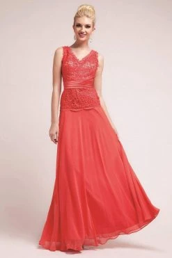 Formal Gowns Cinderella Divine - 1455 Sequin-Ornate Lace Peplum Detailed Long Formal Dress