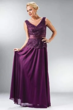 Formal Gowns Cinderella Divine - 1455 Sequin-Ornate Lace Peplum Detailed Long Formal Dress