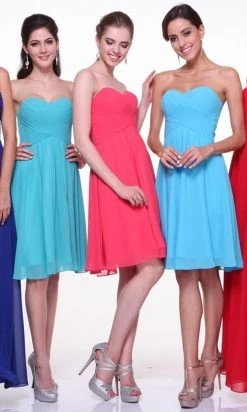 Cinderella Divine - 1497 Strapless Sweetheart Pleated A-line Short Dress Cocktail Dresses