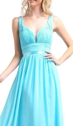 Formal Gowns Cinderella Divine - 1972 Plunging Sweetheart Empire Chiffon Long Formal Dress