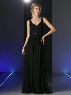 Formal Gowns Cinderella Divine - 1972 Plunging Sweetheart Empire Chiffon Long Formal Dress