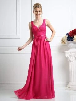 Formal Gowns Cinderella Divine - 1972 Plunging Sweetheart Empire Chiffon Long Formal Dress