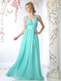 Formal Gowns Cinderella Divine - 1972 Plunging Sweetheart Empire Chiffon Long Formal Dress