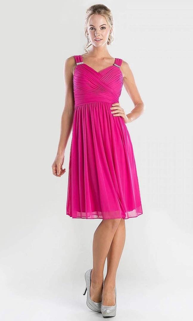 Cinderella Divine - 3802 Sleeveless V-Neck Ruched Chiffon A-Line Dress 3 Cinderella Divine - 3802 Sleeveless V-Neck Ruched Chiffon A-Line Dress