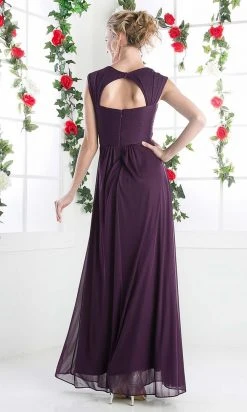 Formal Gowns Cinderella Divine - 3831 Empire Waist Cutout Back Flowy A-Line Gown