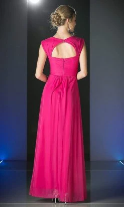 Formal Gowns Cinderella Divine - 3831 Empire Waist Cutout Back Flowy A-Line Gown