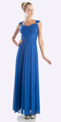 Formal Gowns Cinderella Divine - 3831 Empire Waist Cutout Back Flowy A-Line Gown