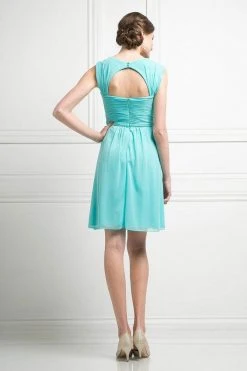 Cocktail Dresses Cinderella Divine - 3832 Wide Strap Keyhole Back Ruched Cocktail Dress